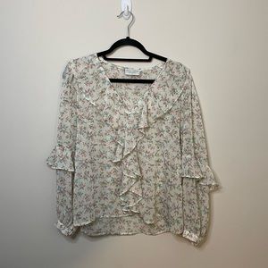 Dress Forum Los Angeles Cream Ruffle Chiffon Floral Metallic Swiss Dot Top